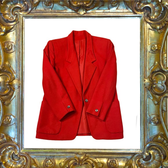 Vintage Neiman Marcus 100% Cashmere Red Orange One Button Blazer Jacket Size 8 - Picture 4 of 7